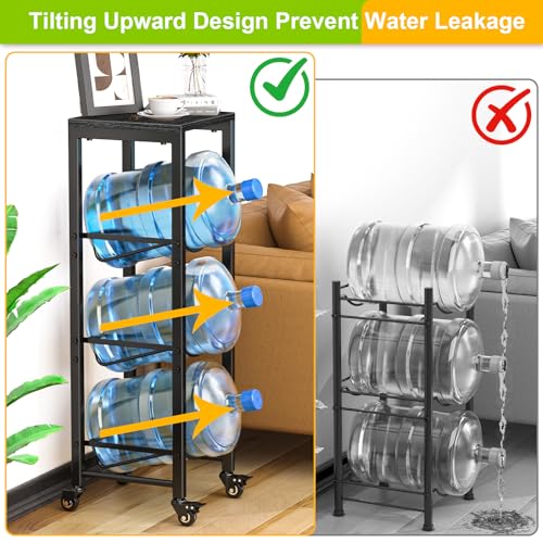 Mlinavn 5 Gallon Water Bottle Holder, 3-Tier Water Jug Rack,Water Jug Stand with Lockable Casters,Heavy Duty Water Storage Rack Water Dispenser Stand,Water Jug Holder for Kitchen,Office,Garage,Black - Image 4