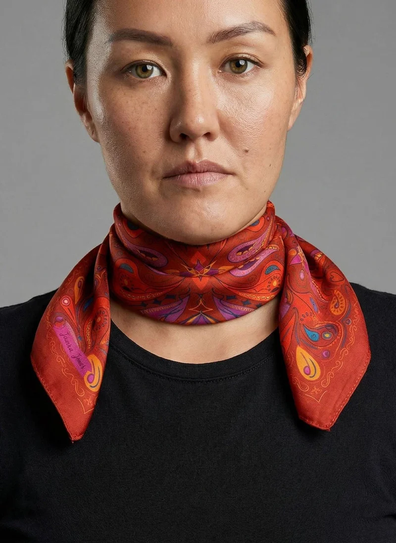JANARA JONES Red Paisley Satin Twill Scarf