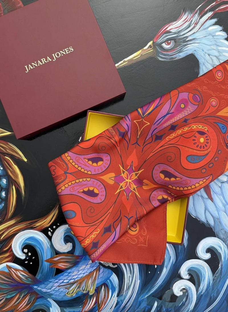 Janara Jones  Red Paisley Satin Twill Scarf for Women | Best Price UAE