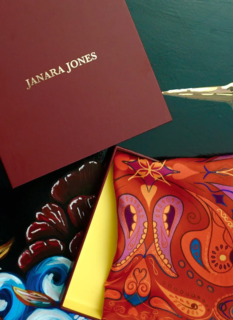 Janara Jones  Red Paisley Satin Twill Scarf for Women | Best Price UAE