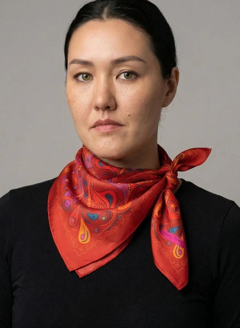 Janara Jones  Red Paisley Satin Twill Scarf for Women | Best Price UAE