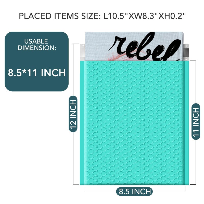 METRONIC Bubble Mailers 8.5 x 11 Inch 40 Pack Teal Waterproof Bubble Mailer Padded Envelopes Cushioning Poly for Christmas Gift, Clothes, Makeup, Books, Small Business Supplies - Image 2