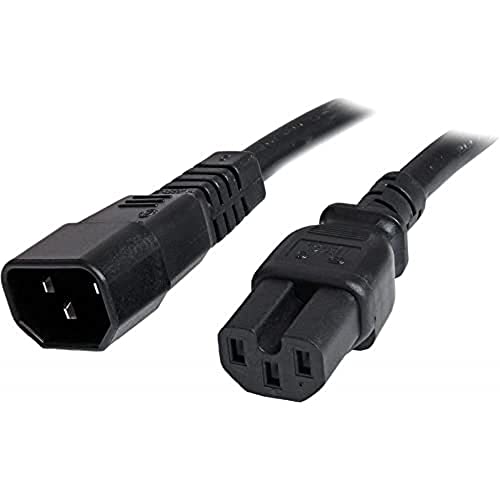 StarTech.com 6ft (1.8m) Heavy Duty Extension Cord, IEC 320 C14 to IEC 320 C15 Black Extension Cord, 15A 250V, 14AWG, Extension Power Cable, Heavy Duty AC Power Cord, UL Listed (PXTC14C156) - Image 1