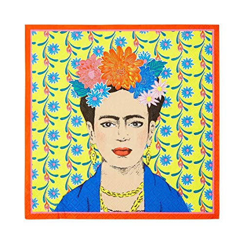 Talking Tables 20 x Yellow Frida Kahlo Print Paper Napkins Mexican Fiesta Boho Birthday Outdoor Dining Disposable Serviettes for Cinco De Mayo BBQ Decoupage 13 x 13 - Image 1