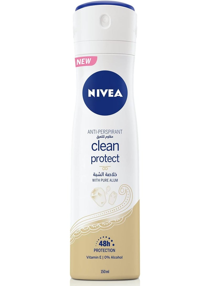 NIVEA Antiperspirant Spray for Women, 48h Protection, Clean Protect Pure Alum, 3x150ml - Image 2