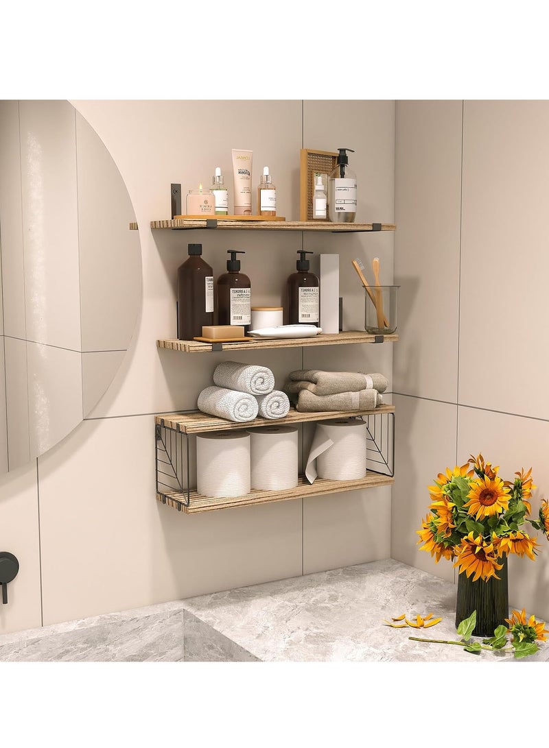 Arabest 3+1 Tier Bathroom Floating Shelves Over Toilet, 15.8in Farmhouse Rustic Wood Shelves, Wall Decor for Bathroom, Living Room,Bedroom and Kitchen (Wood Colour)  - Image 5