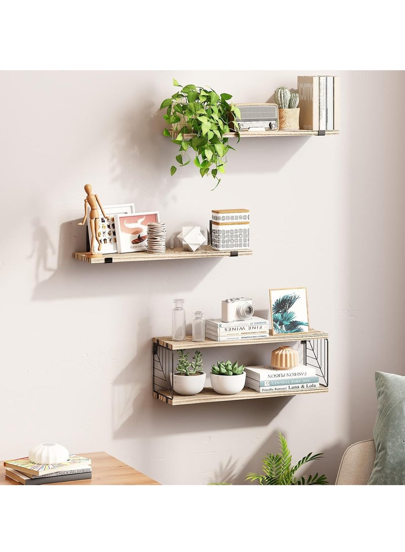 Arabest 3+1 Tier Bathroom Floating Shelves Over Toilet, 15.8in Farmhouse Rustic Wood Shelves, Wall Decor for Bathroom, Living Room,Bedroom and Kitchen (Wood Colour)  - Image 4