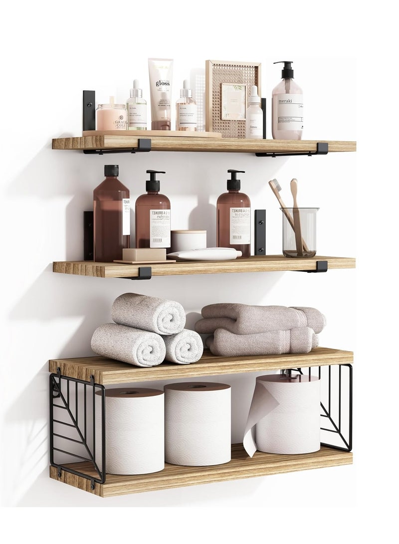 Arabest 3+1 Tier Bathroom Floating Shelves Over Toilet, 15.8in Farmhouse Rustic Wood Shelves, Wall Decor for Bathroom, Living Room,Bedroom and Kitchen (Wood Colour)  - Image 1