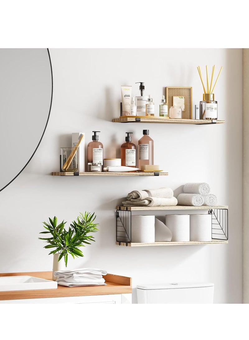 Arabest 3+1 Tier Bathroom Floating Shelves Over Toilet, 15.8in Farmhouse Rustic Wood Shelves, Wall Decor for Bathroom, Living Room,Bedroom and Kitchen (Wood Colour)  - Image 3