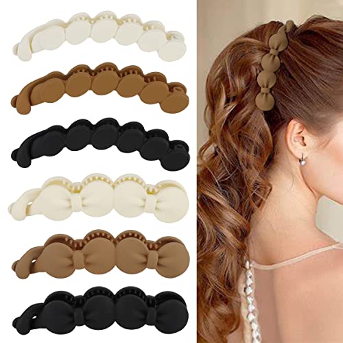 Hapdoo Hair Clips, 6PCS Bow Oval Banana Clips for Medium Thin Hair, 4.1 Inch Matte Strong Hold Half Ponytail Bun Holder, Hair Jaw Clips Barrettes Styling Accessories for Women Girls - Image 1