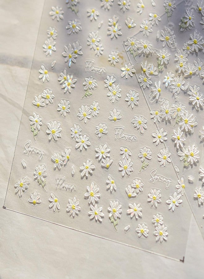LIFOOST White Small Daisy Flower Nail Art Stickers 5D Embossed Flowers Spring Summer Sunflower Design Decals for Nails Fresh Floral Manicure Decorations for Women Girls - Image 2