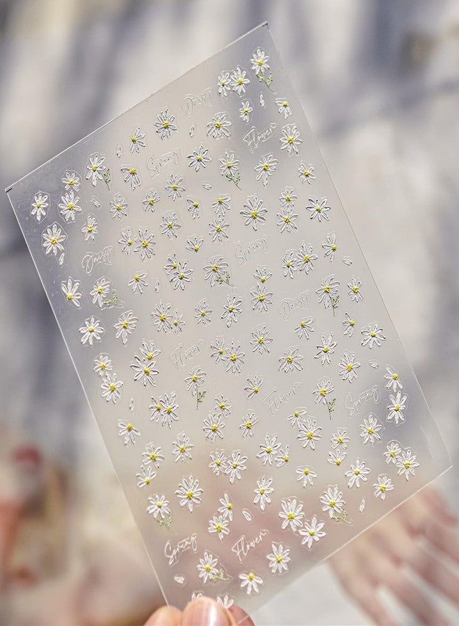 LIFOOST White Small Daisy Flower Nail Art Stickers 5D Embossed Flowers Spring Summer Sunflower Design Decals for Nails Fresh Floral Manicure Decorations for Women Girls - Image 5