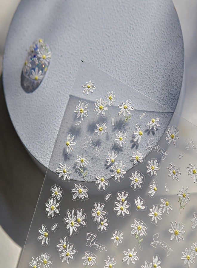 LIFOOST White Small Daisy Flower Nail Art Stickers 5D Embossed Flowers Spring Summer Sunflower Design Decals for Nails Fresh Floral Manicure Decorations for Women Girls - Image 3