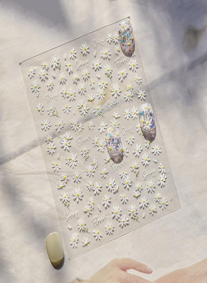 LIFOOST White Small Daisy Flower Nail Art Stickers 5D Embossed Flowers Spring Summer Sunflower Design Decals for Nails Fresh Floral Manicure Decorations for Women Girls - Image 4