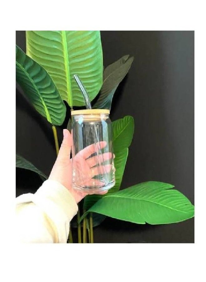 Generic - Glass Mug Container with Bamboo Lids and Glass Soda Straws 2pcs - Image 1