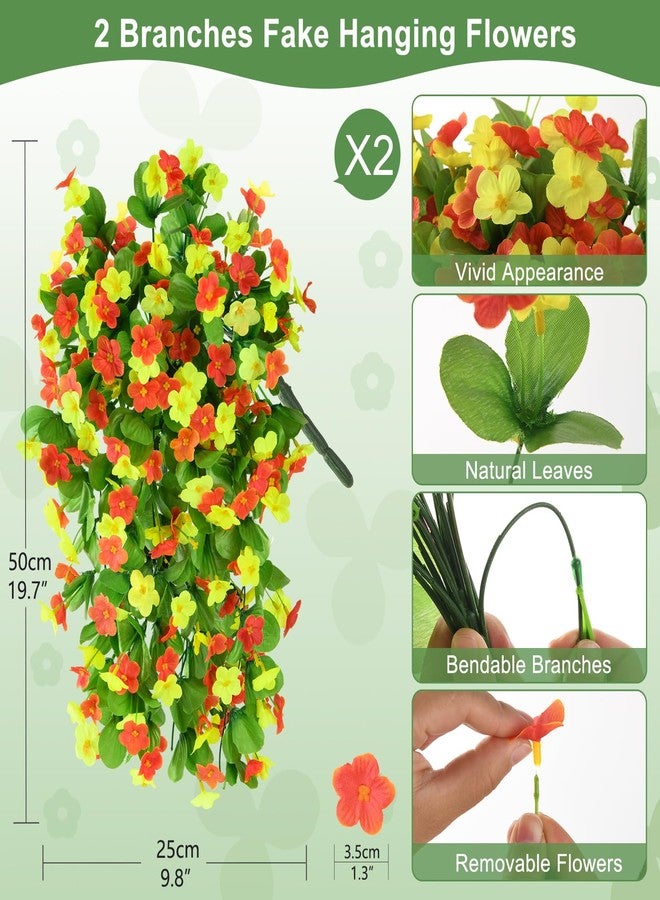 ZFProcess Artificial Fake Hanging Flowers for Outdoors, 2 Pcs Artificial Hanging Plants Outdoors Spring Summer Decor, UV Resistant Faux Violet Silk Flowers for Planters Front Door Yard Garden(Orange Yellow) - Image 4