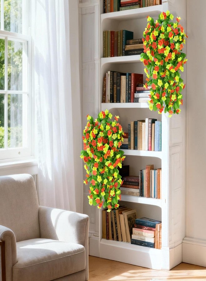 ZFProcess Artificial Fake Hanging Flowers for Outdoors, 2 Pcs Artificial Hanging Plants Outdoors Spring Summer Decor, UV Resistant Faux Violet Silk Flowers for Planters Front Door Yard Garden(Orange Yellow) - Image 5