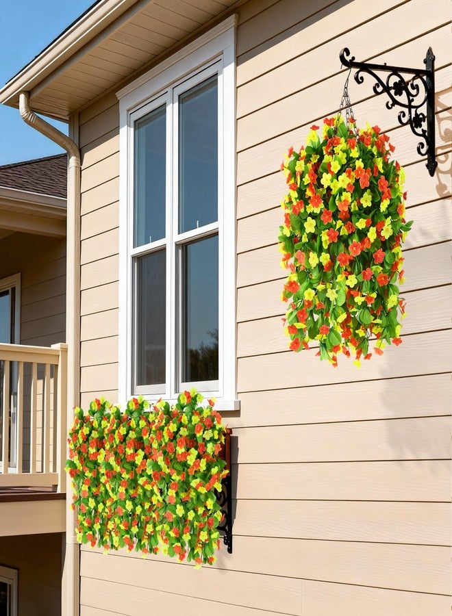 ZFProcess Artificial Fake Hanging Flowers for Outdoors, 2 Pcs Artificial Hanging Plants Outdoors Spring Summer Decor, UV Resistant Faux Violet Silk Flowers for Planters Front Door Yard Garden(Orange Yellow) - Image 2