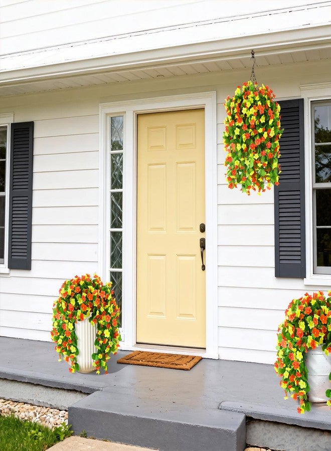 ZFProcess Artificial Fake Hanging Flowers for Outdoors, 2 Pcs Artificial Hanging Plants Outdoors Spring Summer Decor, UV Resistant Faux Violet Silk Flowers for Planters Front Door Yard Garden(Orange Yellow) - Image 3