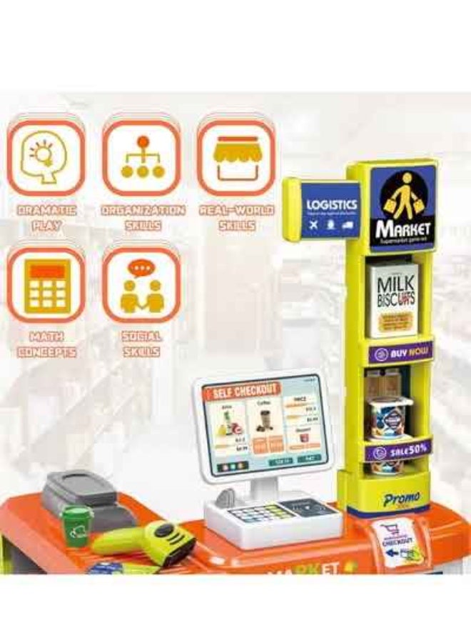 ممز بلانيت مجموعة ألعاب سوبر ماركت ومتجر البقالة للعب التظاهري 42 قطعه للأطفال، ألعابا اطفال لبقالة والسوق مع عربة تسوق، مجموعة أدوات مطبخ للعب للأطفال الصغار، أفضل مجموعة ألعاب للأطفال للعب خارج المنزل_ العاب اطفال-لعبة سوبر ماركت للأطفال - Image 3