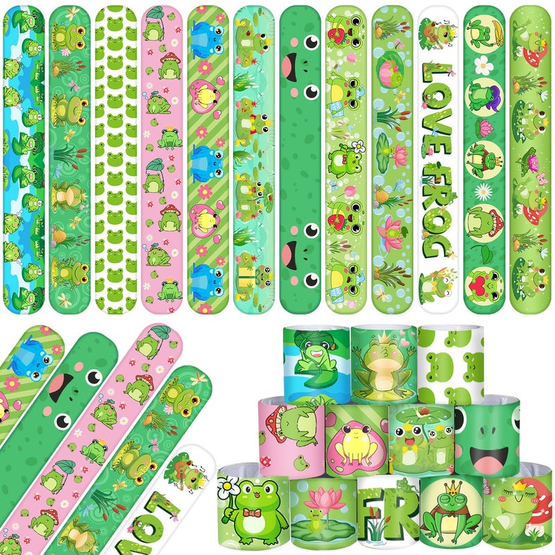 Lcnjscgo 48 PCS Frog Slap Bracelets Party Favors Frog Wristbands Bracelets Goodie Bag Fillers for Frog Birthday Party Decorations Supplies Gifts for Kids Boys Girls Classroom Rewards - Image 3