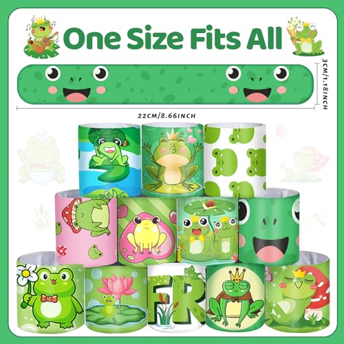 Lcnjscgo 48 PCS Frog Slap Bracelets Party Favors Frog Wristbands Bracelets Goodie Bag Fillers for Frog Birthday Party Decorations Supplies Gifts for Kids Boys Girls Classroom Rewards - Image 5