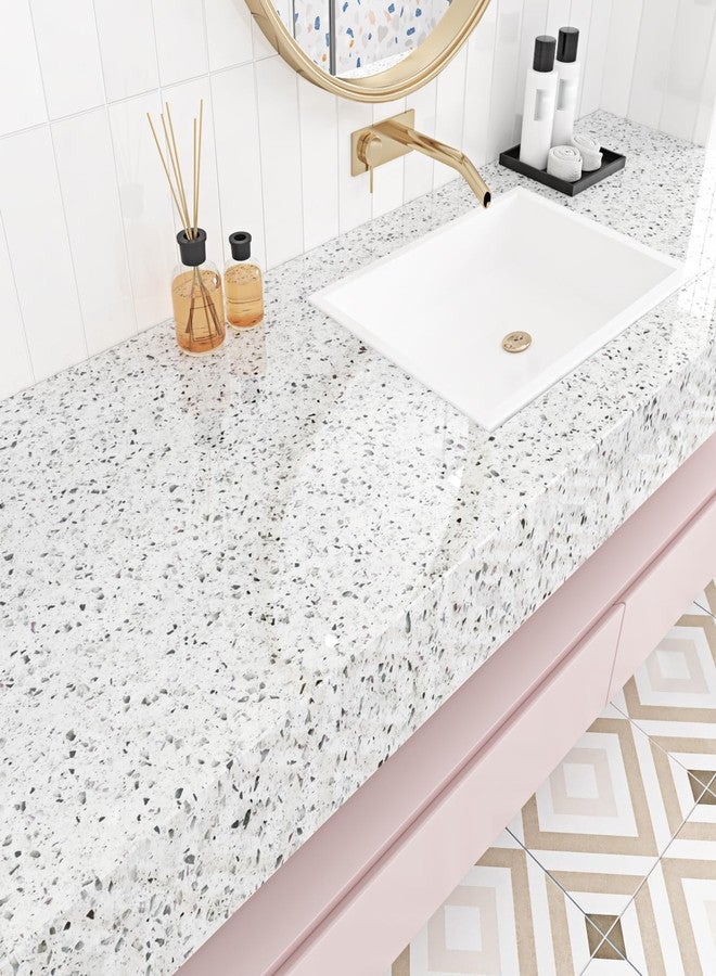 WESTICK Glossy Granite Contact Paper for Kitchen Countertops Waterproof Marble Contact Paper Self Adhesive White Terrazzo Peel and Stick Vinyl Wallpaper for Tables Bathroom Cabinets 15.8"x80" - Image 4