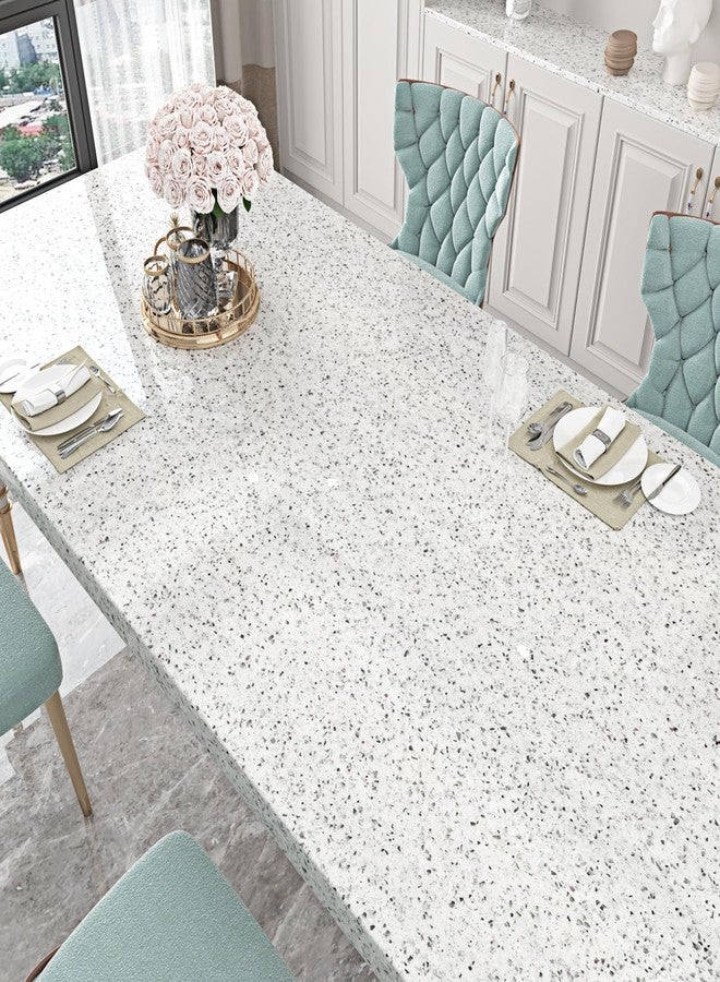 WESTICK Glossy Granite Contact Paper for Kitchen Countertops Waterproof Marble Contact Paper Self Adhesive White Terrazzo Peel and Stick Vinyl Wallpaper for Tables Bathroom Cabinets 15.8"x80" - Image 5