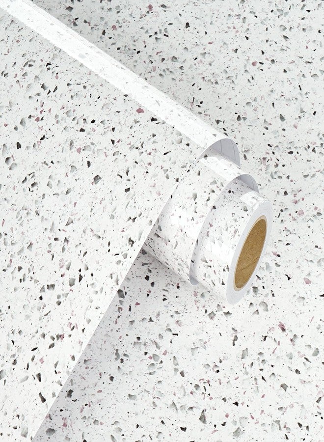 WESTICK Glossy Granite Contact Paper for Kitchen Countertops Waterproof Marble Contact Paper Self Adhesive White Terrazzo Peel and Stick Vinyl Wallpaper for Tables Bathroom Cabinets 15.8"x80" - Image 1