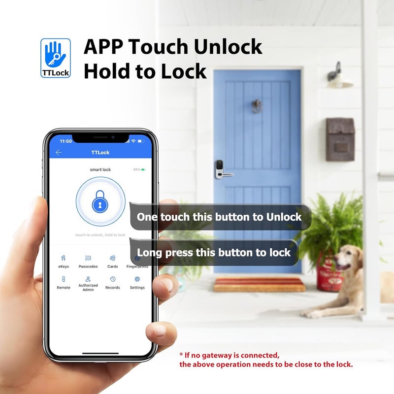CATCHFACE Smart Fingerprint Lock - Keyless Entry Door Lock with Reversible Handle - Silver - Image 3