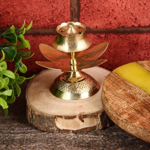 ROLIMOLI Brass Agarbatti Stand Holder with Center Dhoop Holder for Pooja Incense Rituals (Gold, 3 Inch) - Image 1