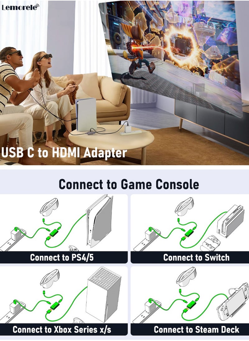 Lemorele Lemorele HDMI to USB C Adapter 4K@60HZ, HDMI to Type C Adapter, Compatible with RayNeo Air 2s AR Smart Glasses, Nintendo Switch, Steam Deck Base, PS4, PS5, Xbox series X / S, Apple TV, Google TV, Laptop, Desktop PC. Converet your HDMI output to your AR glasses to enjoy immersive large screen experience.  - Image 4