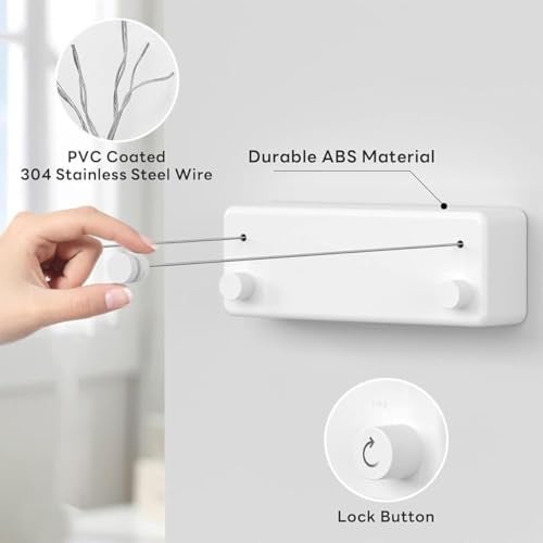 XBEY Retractable Washing Line,Wall Mounted Laundry line, Clothes Drying Rope for Indoor and Outdoor,Extendable Clotheslines,Heavy Duty Double Cloth Drying Rope for Balcony (Cloth Drying Line Stand) - Image 4