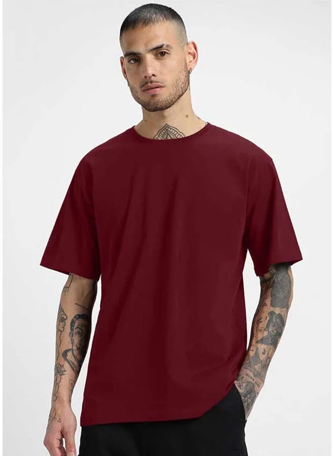 فيردو تيشيرت فيردو قطن نقي بقصة واسعة وأكمام قصيرة للرجال لون عنابي