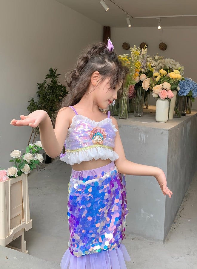 BINIDUCKLING Toddler Girls Sparkle Sequin Mermaid Skirt Purple 2T - Image 3