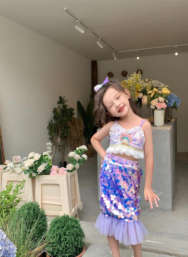 BINIDUCKLING Toddler Girls Sparkle Sequin Mermaid Skirt Purple 2T - Image 2