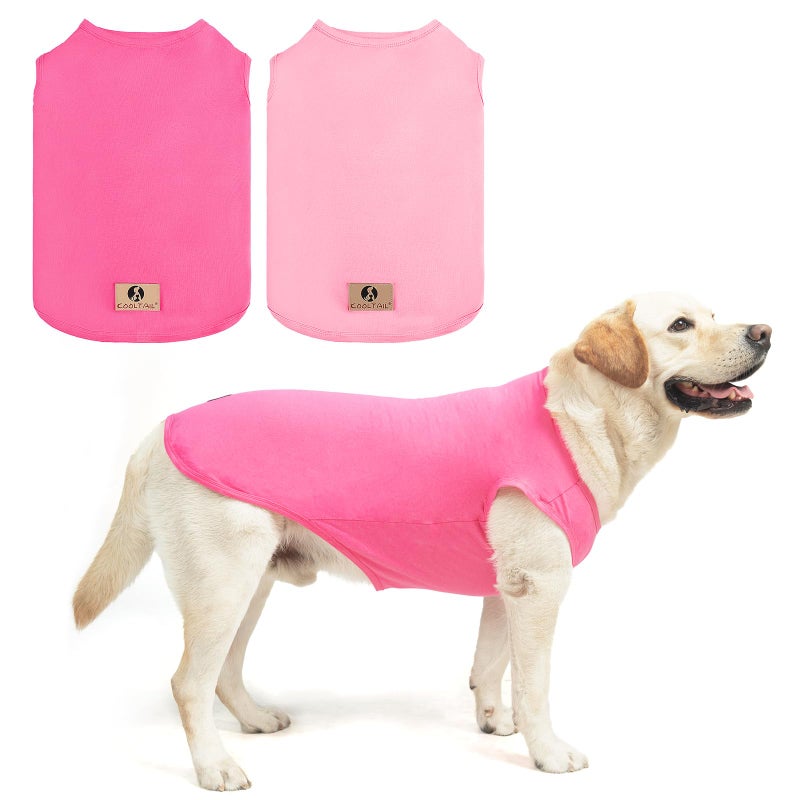 KOOLTAIL Girl Dog Clothes for Large Dogs, 2 Pack Cotton Valentines Dog T Shirts Coats for Outdoor, UV & Insect Protection Anti-Hair Loss & Lightweight Pet Vest Tank Tops Apparel, Pink & Rose, XL - Image 1