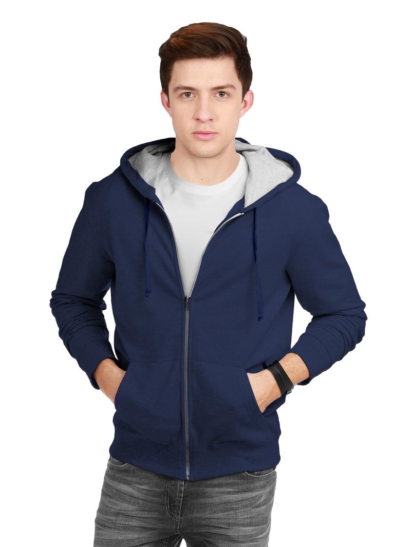 fanideaz Cotton Hooded Sweatshirt with Zip for Mens_NavyBlue_M - Image 1