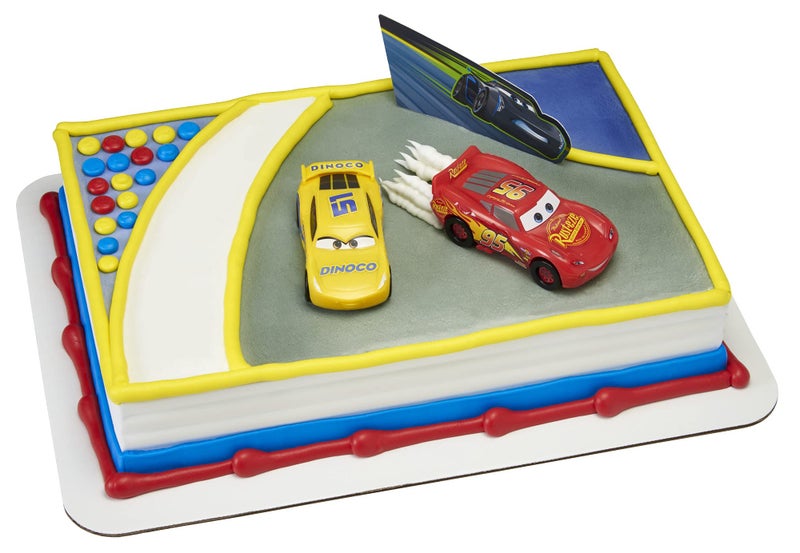 DecoPac Disney and Pixar Cars 3 Ahead of The Curve Cake Topper featuring Lightning McQueen  Cruz Ramirez  and Jackson Storm  1 SET - Image 1