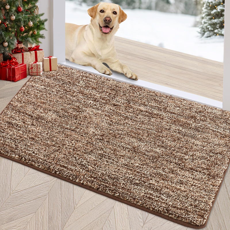 REFETONE Indoor Doormat, Front Door Mat 20"x32" Absorbent Rubber Backing Non Slip Door Mats, Washable Low-Profile Inside Floor Mat Door Rugs for Entryway, Resist Dirt Mud Mat for Dogs, Coffee/Brown - Image 1