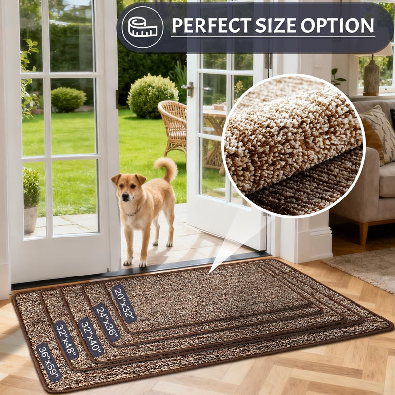 REFETONE Indoor Doormat, Front Door Mat 20"x32" Absorbent Rubber Backing Non Slip Door Mats, Washable Low-Profile Inside Floor Mat Door Rugs for Entryway, Resist Dirt Mud Mat for Dogs, Coffee/Brown - Image 5