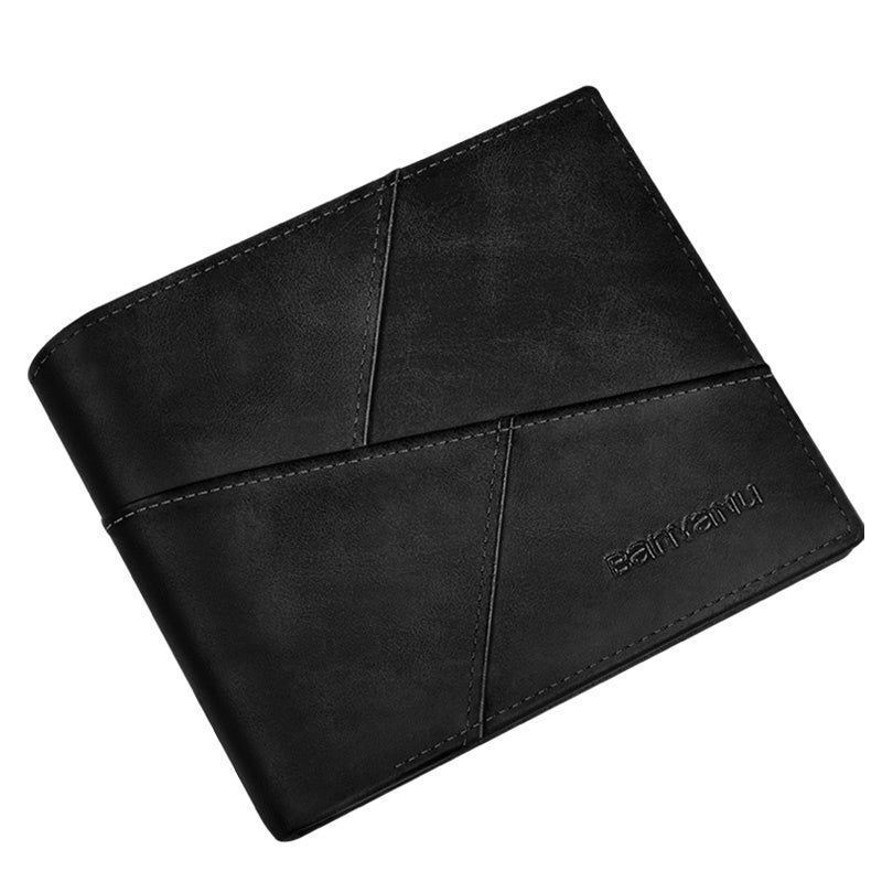 Banyanu Genuine Leather Wallet for Men - Vintage Cowhide Short Wallet with Stitching Detail - Image 1