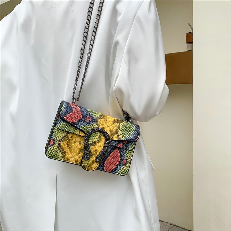 Fashion Women'S Bag 19Cm Wide Small Square Bag Color Crocodile Pattern Flip Small Backpack Chain Crossbody Shoulder Bag - Image 4