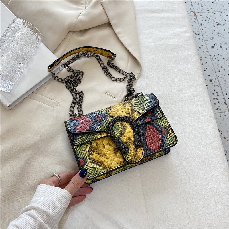 Fashion Women'S Bag 19Cm Wide Small Square Bag Color Crocodile Pattern Flip Small Backpack Chain Crossbody Shoulder Bag - Image 5
