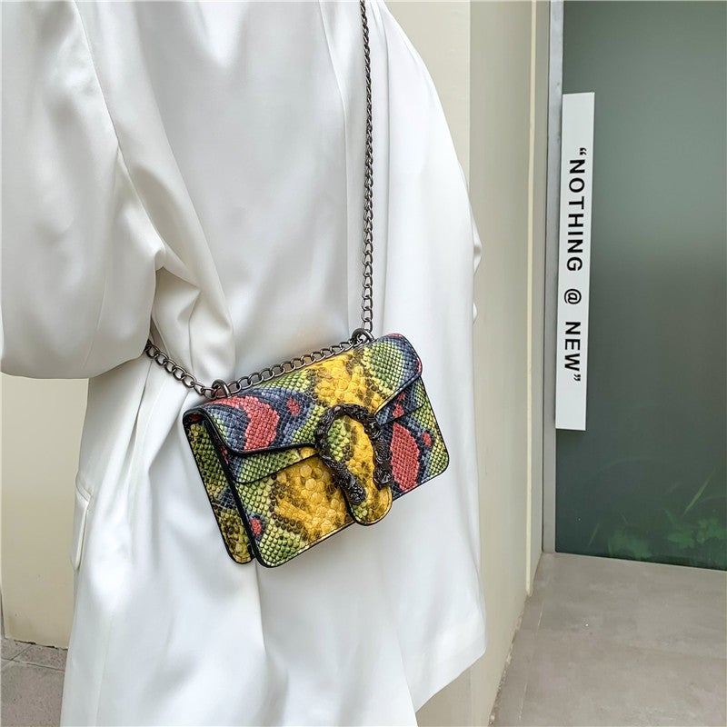 Fashion Women'S Bag 19Cm Wide Small Square Bag Color Crocodile Pattern Flip Small Backpack Chain Crossbody Shoulder Bag - Image 2