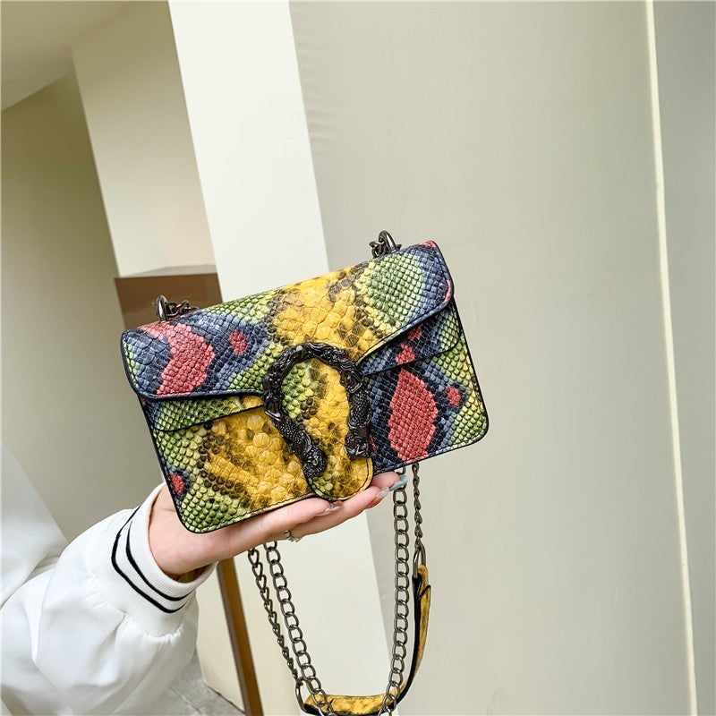 Fashion Women'S Bag 19Cm Wide Small Square Bag Color Crocodile Pattern Flip Small Backpack Chain Crossbody Shoulder Bag - Image 3