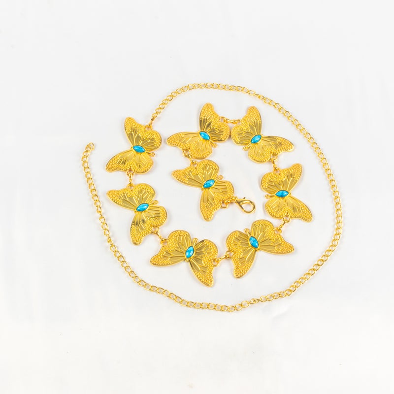 Golden Metal Waist Chain Butterfly Belt with Turquoise Stone For Women - Image 1
