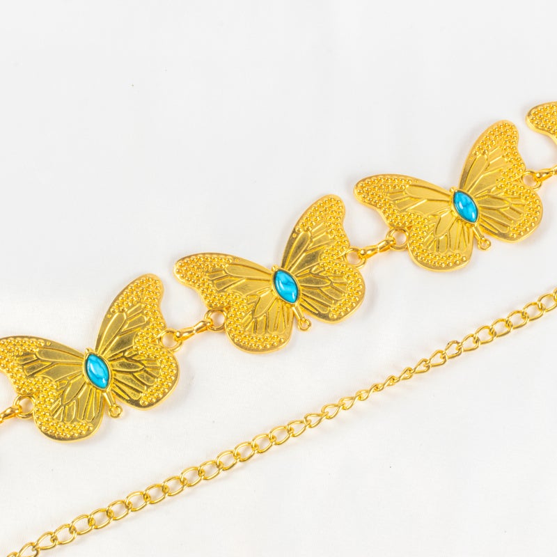 Golden Metal Waist Chain Butterfly Belt with Turquoise Stone For Women - Image 3