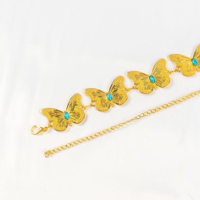 Golden Metal Waist Chain Butterfly Belt with Turquoise Stone For Women - Image 2