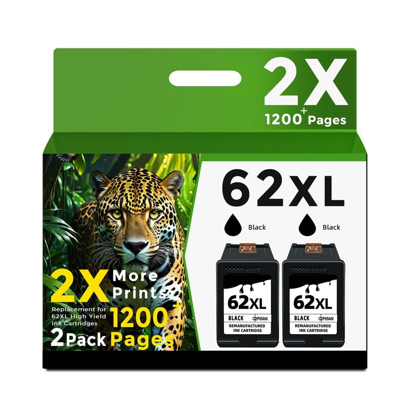 Ubinki 62XL Ink Cartridges Black Replacement for HP Ink 62 XL HP62 HP62XL (2- Combo Pack) Fit for Envy 7640 5660 7645 5540 5640 OfficeJet 5740 5745 8040 250 200 Printers - Image 1